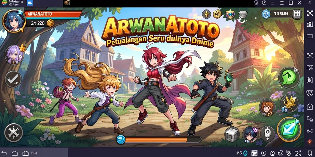 Gameplay ARWANATOTO yang menampilkan petualangan anime yang mendebarkan.