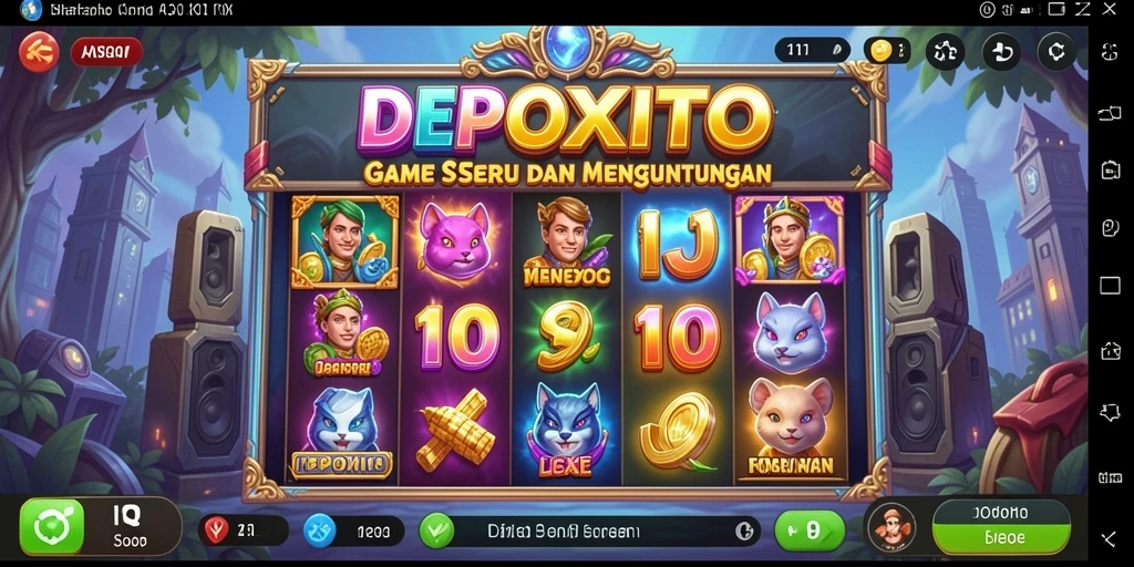 Gameplay DEPOXITO dengan simbol dan fitur menarik di layar.
