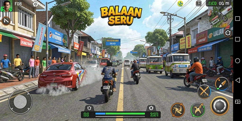 Screenshot gameplay F08 menampilkan serunya balapan di jalanan.