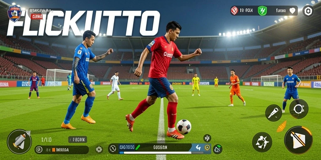 Tangkapan layar utama FLOKITOTO menampilkan aksi sepak bola yang mendebarkan.