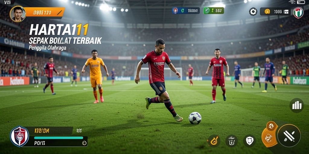 Tangkapan layar HARTA11 menampilkan aksi seru dalam pertandingan sepak bola.