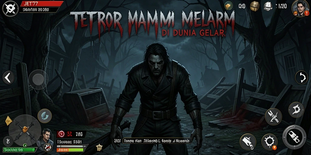 Screenshot gameplay JET77 yang menampilkan suasana menakutkan dan penuh ketegangan.
