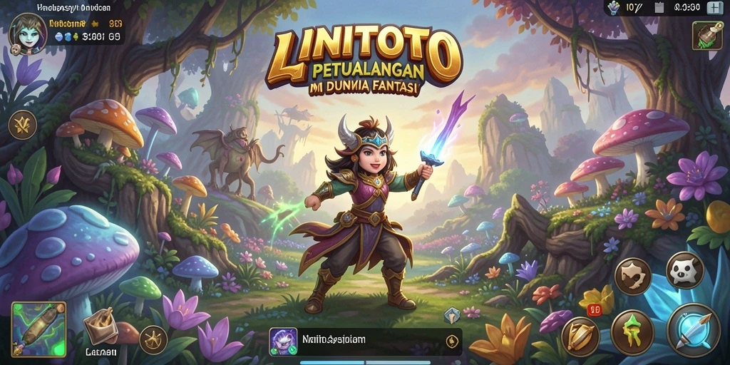 Tangkapan layar LINITOTO menampilkan aksi petualangan yang mendebarkan.