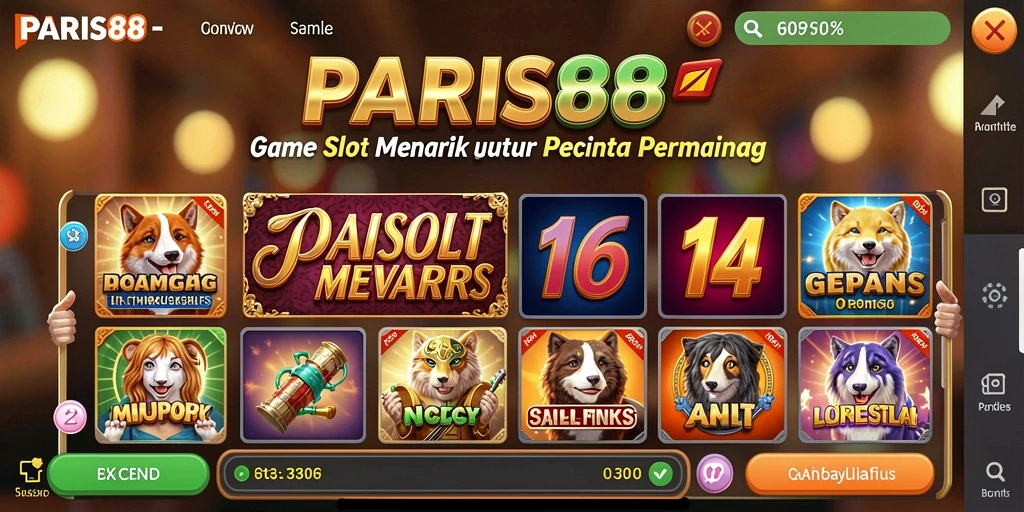 Screenshot gameplay PARIS88 menampilkan gulungan yang berputar dan fitur bonus yang menarik.