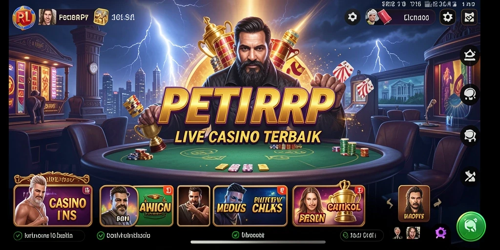 Tampilan utama gameplay PETIRRP dengan dealer langsung dan berbagai permainan.