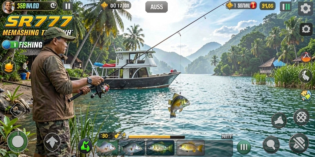 Tampilan gameplay SR777 dengan aksi memancing yang menegangkan.