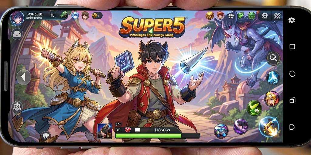 Tampilkan gameplay menarik dari SUPER5 dengan karakter dan latar yang indah.