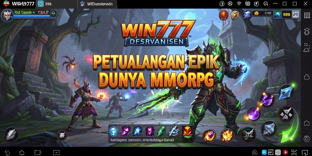 Tampilan dinamis gameplay <strong>WIN777</strong> dengan pertempuran seru dan eksplorasi epik.