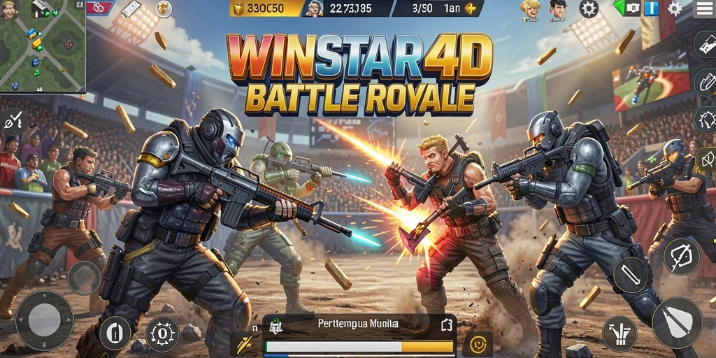 Screenshot gameplay WINSTAR4D menampilkan aksi pertempuran yang memukau.